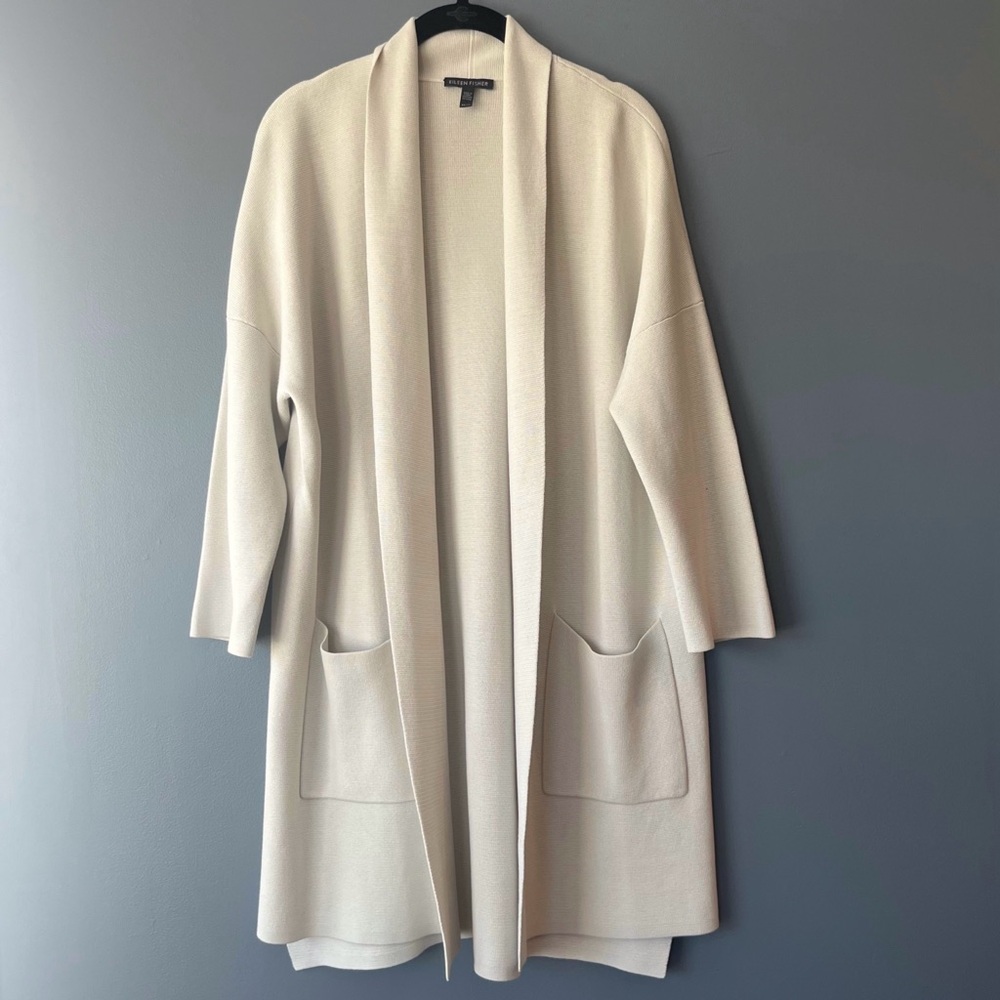 Eileen Fisher Silk and Cotton Interlock Long Cardigan - Picture 3 of 7